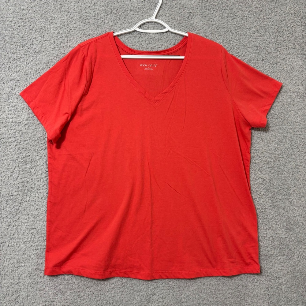 Casual Everyday Coral‎ V Neck Tee Soft Cotton Blend Relaxed Top 1X
